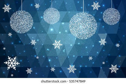 OSCURO AZUL Navidad postales bajo fondo de polígono. Ilustración vectorial compuesta por triángulos. Origami triangular abstracto o diseño de cristal de la celebración de Año Nuevo.