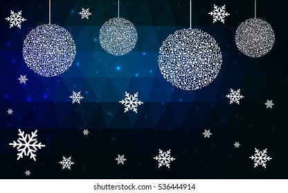 Dark blue christmas postcard low polygon background. Vector illustration consisting of triangles. Abstract triangular polygonal origami or crystal design of New Year celebration.