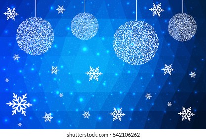 DARK BLUE christmas postcard low polygon background. Vector illustration consisting of triangles. Abstract triangular polygonal origami or crystal design of New Year celebration.