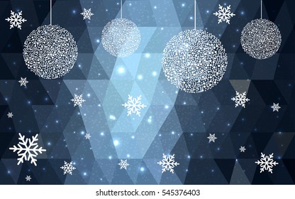 DARK BLUE christmas postcard low polygon background. Vector illustration consisting of triangles. Abstract triangular polygonal origami or crystal design of New Year celebration.