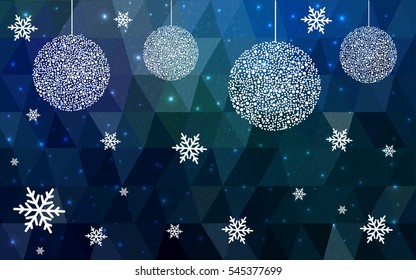DARK BLUE christmas postcard low polygon background. Vector illustration consisting of triangles. Abstract triangular polygonal origami or crystal design of New Year celebration.