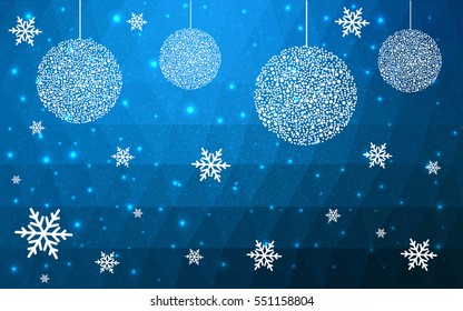DARK BLUE christmas postcard low polygon background. Vector illustration consisting of triangles. Abstract triangular polygonal origami or crystal design of New Year celebration.