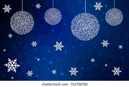 Dark blue christmas postcard low polygon background. Vector illustration consisting of triangles. Abstract triangular polygonal origami or crystal design of New Year celebration.