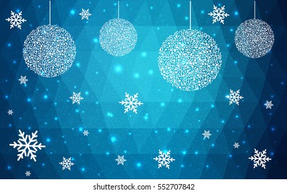 Dark blue christmas postcard low polygon background. Vector illustration consisting of triangles. Abstract triangular polygonal origami or crystal design of New Year celebration.