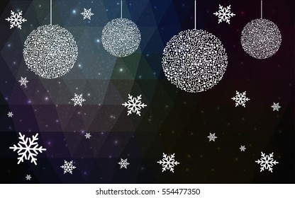 DARK BLUE christmas postcard low polygon background. Vector illustration consisting of triangles. Abstract triangular polygonal origami or crystal design of New Year celebration.
