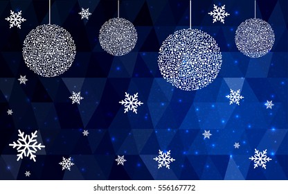Dark blue christmas postcard low polygon background. Vector illustration consisting of triangles. Abstract triangular polygonal origami or crystal design of New Year celebration.