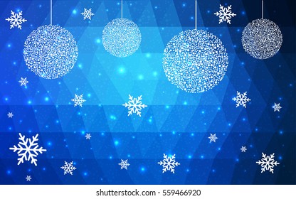 DARK BLUE christmas postcard low polygon background. Vector illustration consisting of triangles. Abstract triangular polygonal origami or crystal design of New Year celebration.