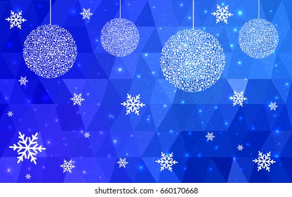 DARK BLUE christmas postcard low polygon background. Vector illustration consisting of triangles. Abstract triangular polygonal origami or crystal design of New Year celebration.