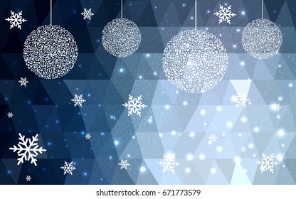 DARK BLUE christmas postcard low polygon background. Vector illustration consisting of triangles. Abstract triangular polygonal origami or crystal design of New Year celebration.