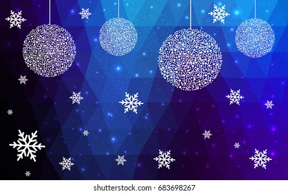 DARK BLUE christmas postcard low polygon background. Vector illustration consisting of triangles. Abstract triangular polygonal origami or crystal design of New Year celebration.