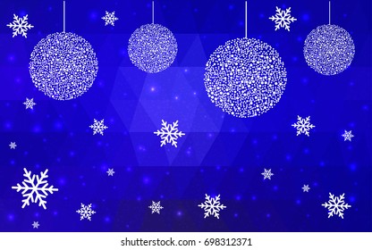 DARK BLUE christmas postcard low polygon background. Vector illustration consisting of triangles. Abstract triangular polygonal origami or crystal design of New Year celebration.