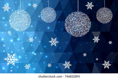 DARK BLUE christmas postcard low polygon background. Vector illustration consisting of triangles. Abstract triangular polygonal origami or crystal design of New Year celebration.