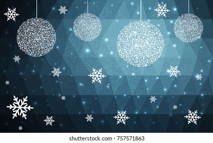 DARK BLUE christmas postcard low polygon background. Vector illustration consisting of triangles. Abstract triangular polygonal origami or crystal design of New Year celebration.