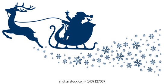Dark Blue Christmas Sleigh One Reindeer With Snowflakes 