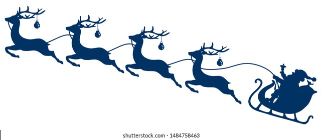 Dark Blue Christmas Sleigh Santa And Four Flying Reindeers Baubles
