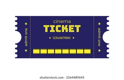 Dark blue cinema ticket, theater ticket, cinema, film, cinematheatre, theater, retro ticket, blue and yellow ticket