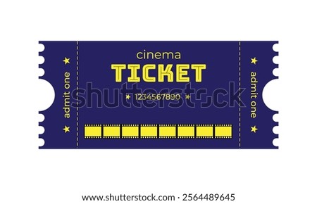 Dark blue cinema ticket, theater ticket, cinema, film, cinematheatre, theater, retro ticket, blue and yellow ticket