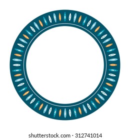 Dark blue circle frame of scandinavian design. Stylized colorful petals forming a round frame. Can be used like plates borders or frames for your photo or text. 