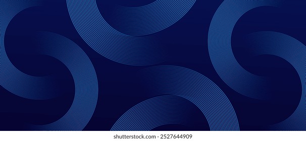 Fundo abstrato azul escuro da linha circular. Linhas geométricas de círculo azul brilhante com conceito de tecnologia futura. Ilustração vetorial