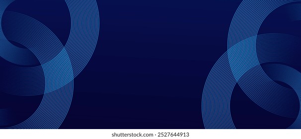 Fondo abstracto de línea de círculo azul oscuro. Líneas geométricas brillantes del círculo azul con el concepto de la tecnología futura. Ilustración vectorial