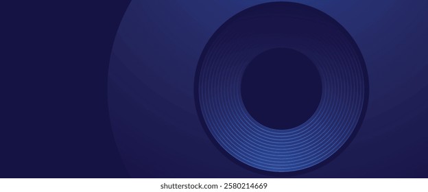 Dark blue circle line abstract background. Shiny blue circle geometric lines with future technology concept. Vector illustration