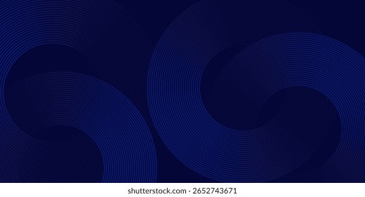 Fundo abstrato azul escuro da linha circular. Linhas geométricas de círculo azul brilhante com conceito de tecnologia futura