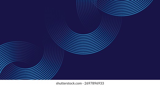 Fondo abstracto de línea de círculo azul oscuro. Líneas geométricas brillantes del círculo azul con concepto de tecnología futura. Fondo del Vector