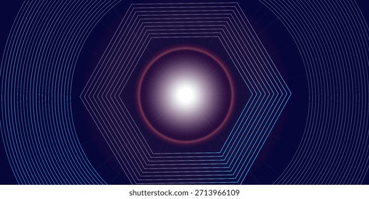 Fundo abstrato azul escuro da linha circular. Linhas geométricas de círculo azul brilhante com conceito de tecnologia futura. Ilustração vetorial