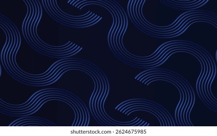 Dark blue circle lines gradient dark blue background. Modern shiny blue circle geometric lines. Dark blue background with wavy pattern.