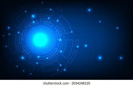 Dark Blue circle with redial light. Technology background with line and dot particles surface. Innovation in globalize and computer buisiness futuristic.
