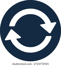 Círculo azul oscuro con dos flechas blancas en un movimiento circular repetido
