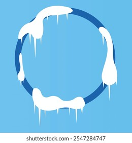 Dark Blue Circle Winter Frame Snow with Soft Blue Background
