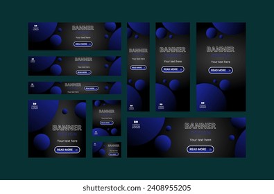 Dark blue circles banners set with CTA buttons: Read more.