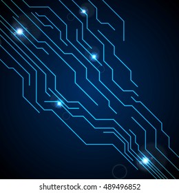 Dark blue circuit board technology background. Vector graphic design