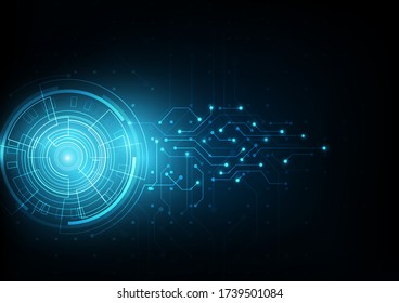 dark blue circular abstract technology background with circuit composition, network and telecommunication concept