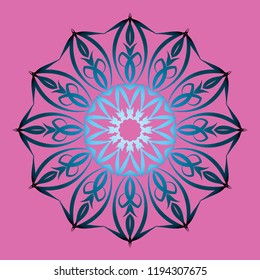Dark blue circular pattern on pink background
