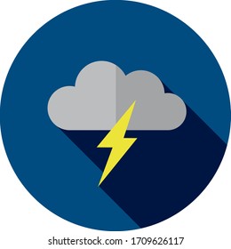 Dark blue circular vector web button with storm cloud symbol