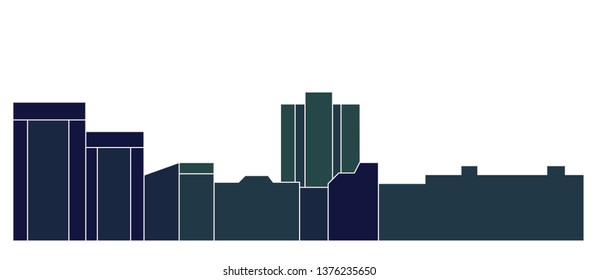Dark blue cityscape background. Silhouette of the city. Urban landscape. Decorative element. Modern architecture