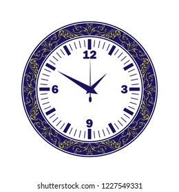 Dark blue clock with yellow floral pattern