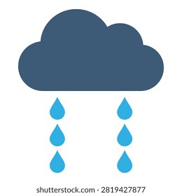 A dark blue cloud with raindrops falling down, weather icon, rainy day symbol