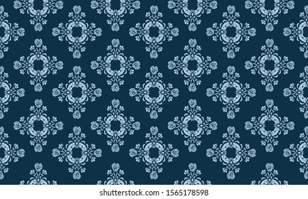 Dark blue color abstract background, motif of leaf flower light blue.