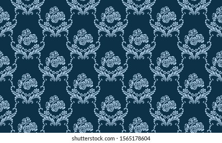 Dark blue color abstract background, motif of leaf flower light blue.