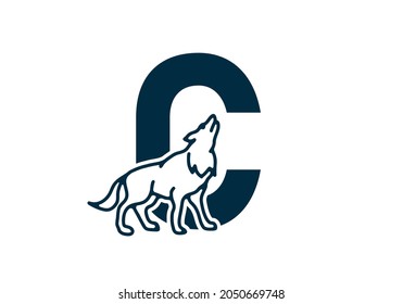 Dark blue color of C initial letter with wolf design
