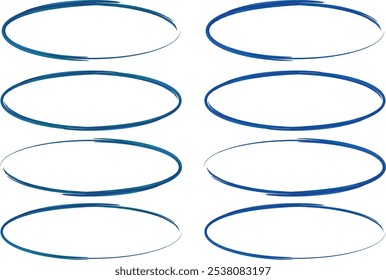 dark blue color collection art stroke doodle circle ellipses set vector