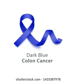 Dark blue color curly ribbon or loop realistic style, vector illustration isolated on white background. Symbol of colon cancer awareness month and solidarity or support sign