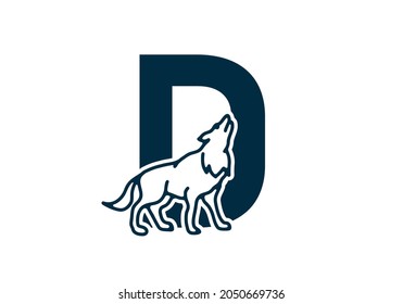 Dark blue color of D initial letter with wolf design