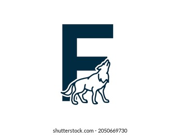 Dark blue color of F initial letter with wolf design