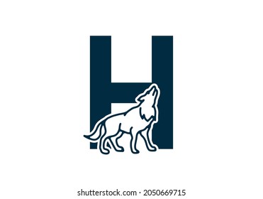Color azul oscuro de la letra inicial H con diseño de lobo