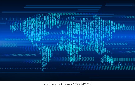 dark blue color Light Abstract Technology background for computer graphic website internet and digital infographics. binary code.World map