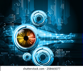 Dark blue color Light Abstract Technology background for computer graphic website internet and business. circuit. orange eye.